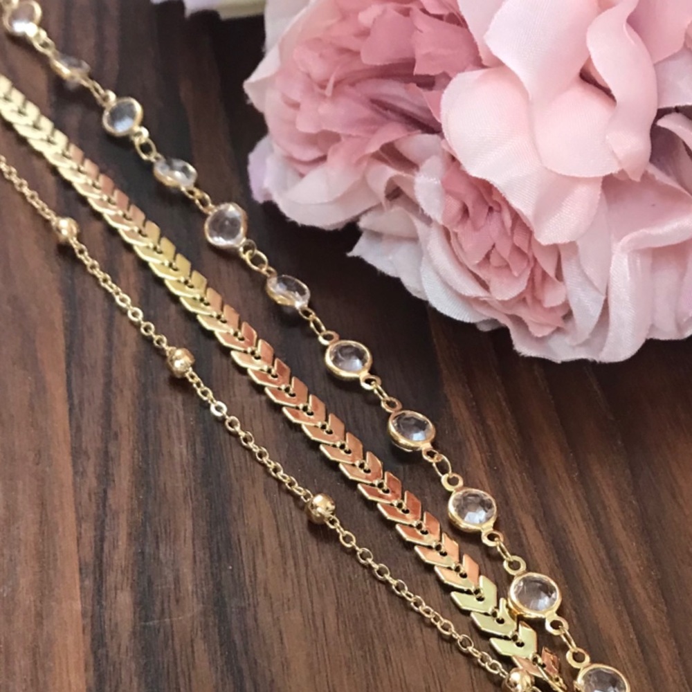 Bohemian 3 Piece Chevron Crystal Anklet Set - Picture 12 of 16